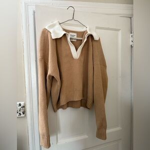 Abercrombie Chenille v-neck sweater tan & white: size S